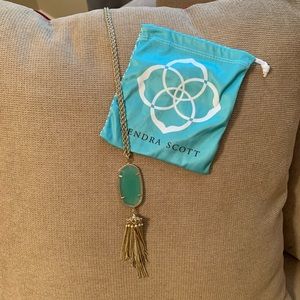 Jade Colored Stone & Gold Tone Kendra Scott Rayne Necklace Long Necklace